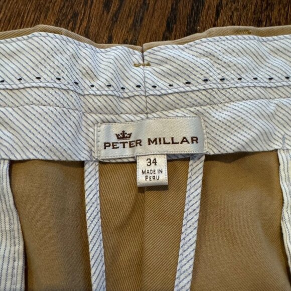Peter Millar Mens 34 Khaki Tan Chino Pants Zip Fly Pima Cotton Business Casual - Picture 3 of 8